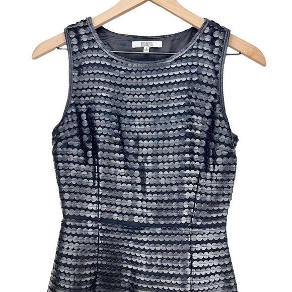 BB Dakota Size 0 Branson Black Dress Faux Leather Paillette Cocktail Sheath - Picture 3 of 12